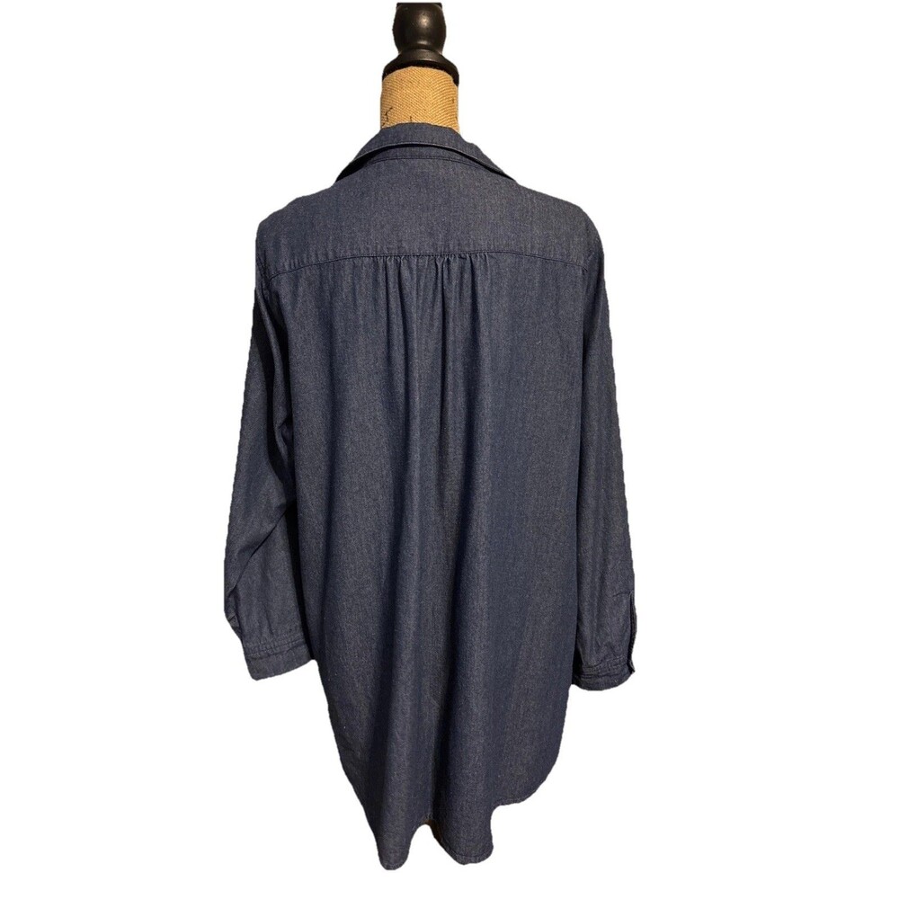 For Cynthia Denim Tunic Top 1x Pockets V Neck Plus Size 100% Cotton - Picture 2 of 9
